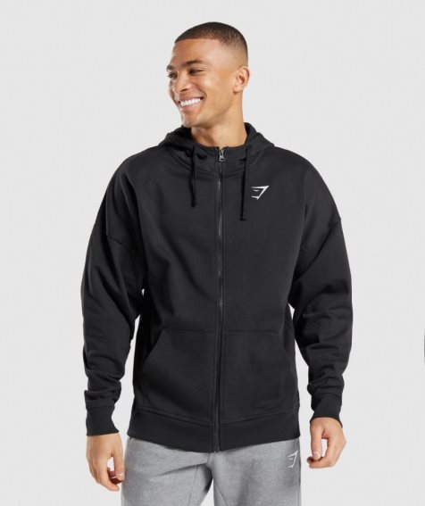 Men's Gymshark Essential Zip Up Hoodie Black | NZ 4GIPNY